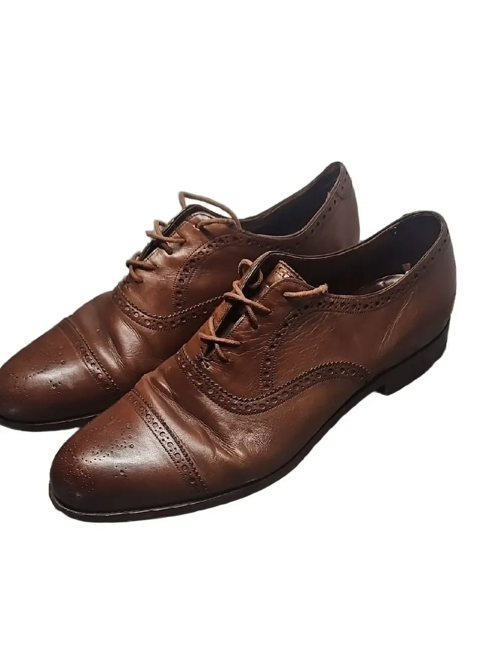 Barker Black Bespoke Wingtip Oxfords Brown Leather Handmade England Size 10.5